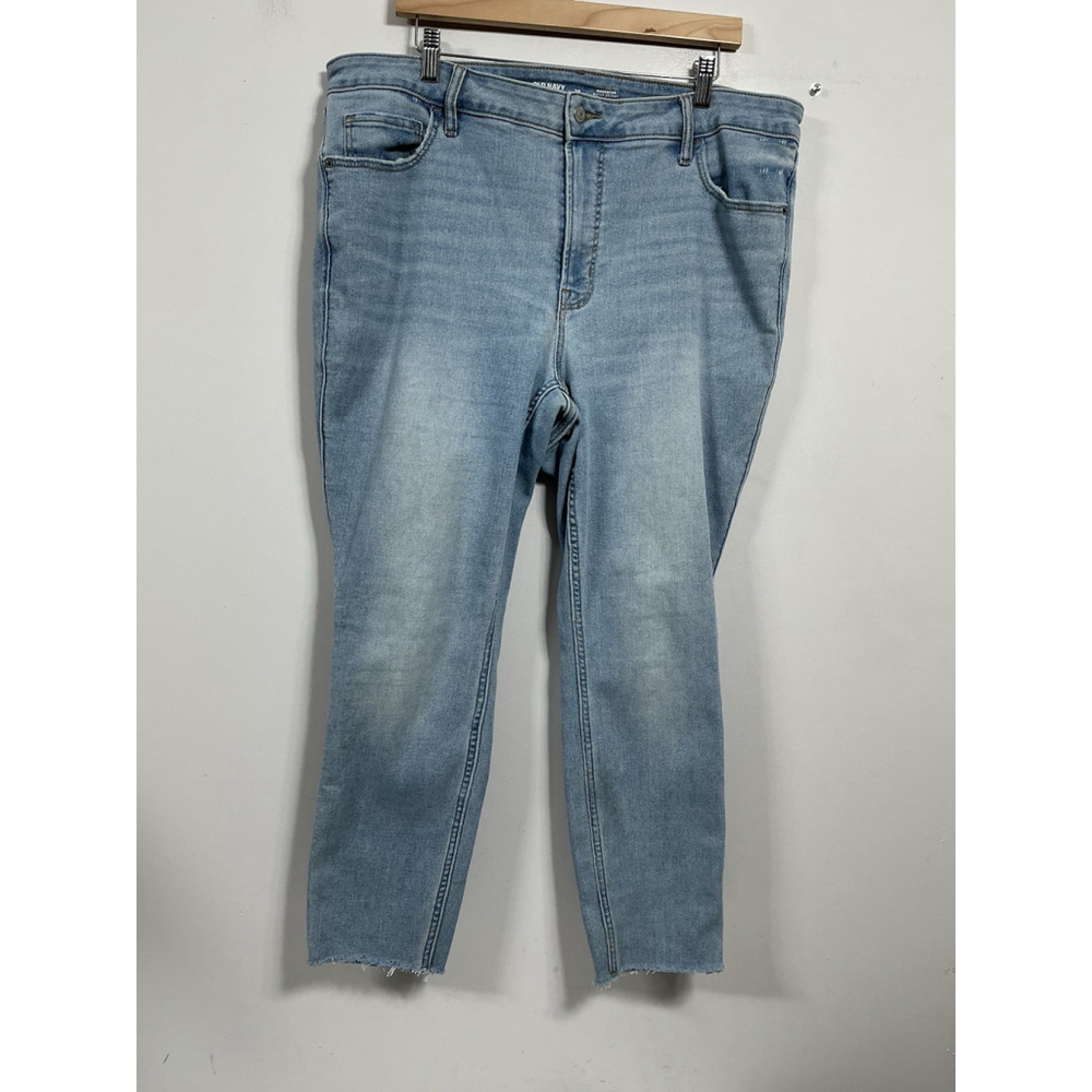 Womans Old Navy Stretch Lite Blue Jeans Size 20 Super Skinny Frayed Hem 0149/F-4